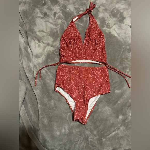 SHEIN Other - SHEIN NWOT Red- rust Polka Dot Bikini Set